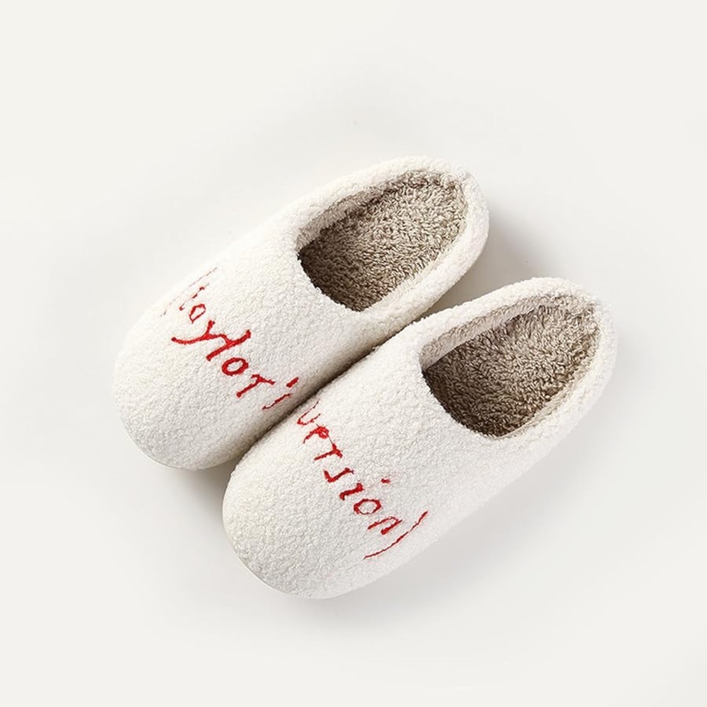 Taylor Swift Cozy White Slippers with Red Embroidery (taylor’s version)